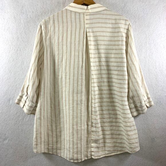 Chicos 100% Linen Womens Striped Button Top Sz 8/10P Coastal Travel Nautical - Picture 5 of 10